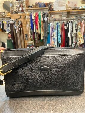 Dooney & Bourke Vintage Black Pebbled Leather Messenger Crossbody